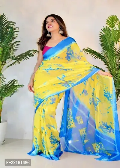 WOMANS PRINTED GEORGETTE SAREE WITH BLOUSE PIECE