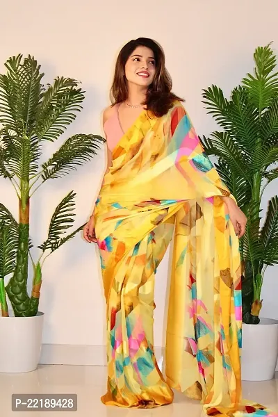 WOMANS PRINTED GEORGETTE   SAREE WITH BLOUSE PIECE-thumb0