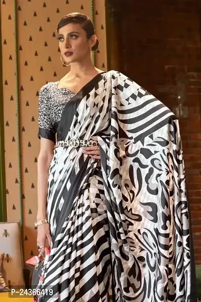Elegant Printed Cotton Saree With Blouse Piece For Women-thumb0