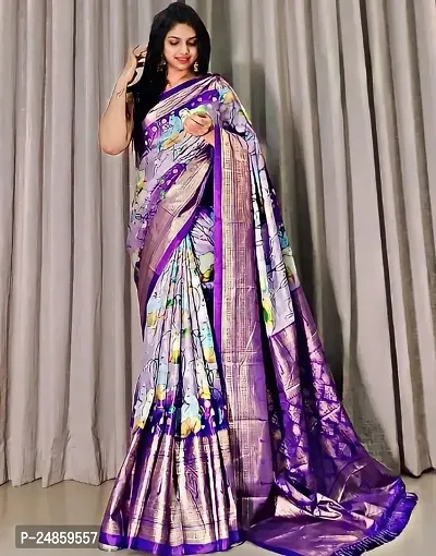 Womans Printed Dola Silk Saree With Blouse Piece-thumb0