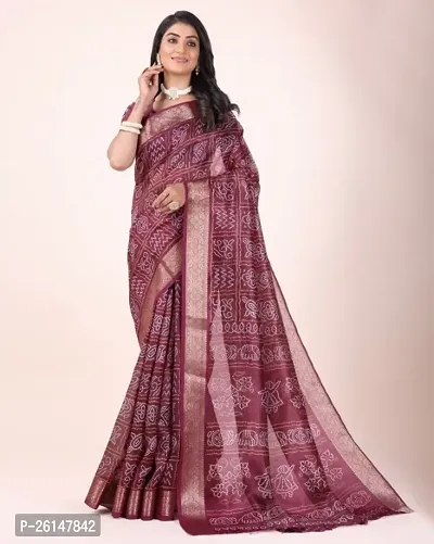 Classic Cotton Blend Saree with Blouse piece For Women