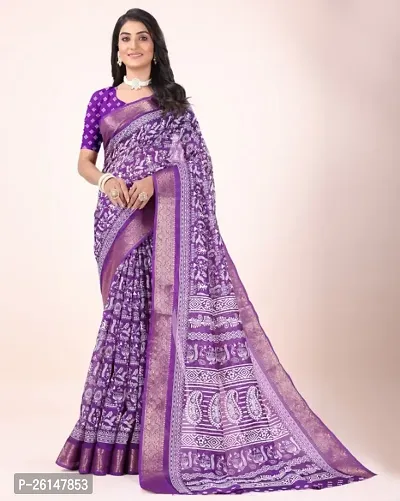 Classic Cotton Blend Saree with Blouse piece For Women