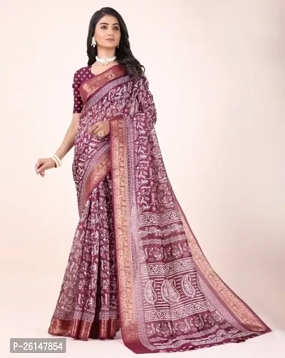 Classic Cotton Blend Saree with Blouse piece For Women