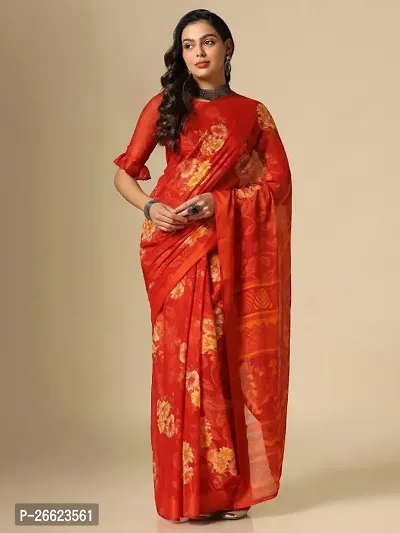 WOMANS PRINTED BRASSO SAREE WITH BLOUSE PIECE