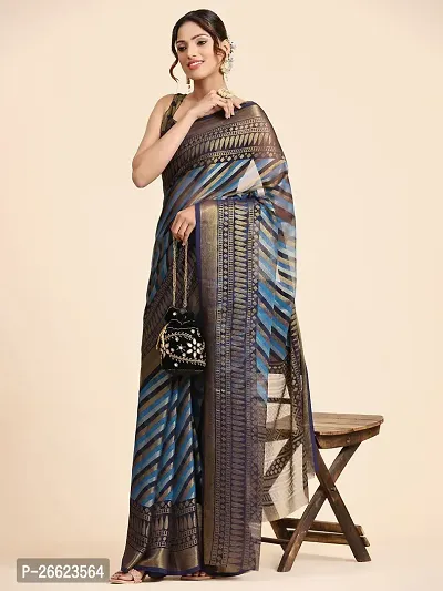 WOMANS PRINTED BRASSO SAREE WITH BLOUSE PIECE-thumb2