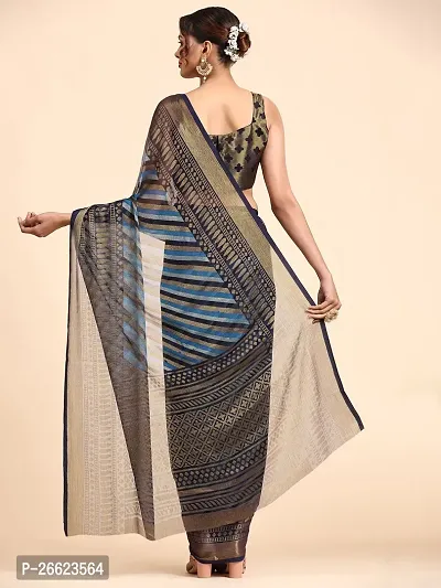 WOMANS PRINTED BRASSO SAREE WITH BLOUSE PIECE-thumb3