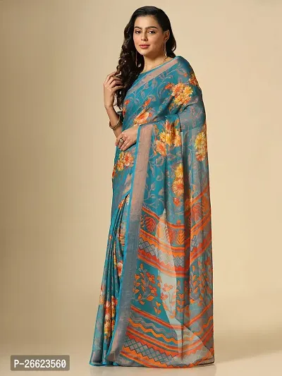 WOMANS PRINTED BRASSO SAREE WITH BLOUSE PIECE-thumb2