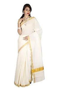 Maxis Women's Kasavu Cotton Saree with Blouse Piece (MAXIKRLPLN216_Off-White)-thumb2