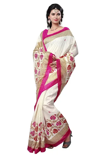 Maxis Women's Bhagalpuri Cotton Silk Saree (EA_BHGLPRI_4549_RANI_Cream)