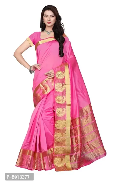 Maxis Women's Tassar Cotton Silk Saree With Zari Border (Pink)