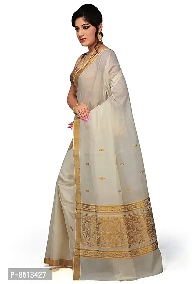 Maxis Women's Kasavu Cotton Saree with Blouse (SMALLPCK_RCHPALLU_Cream)-thumb2