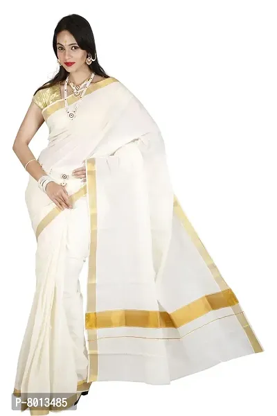 Maxis Women's Kasavu Cotton Saree with Blouse Piece (MAXIKRLPLN216_Off-White)-thumb0