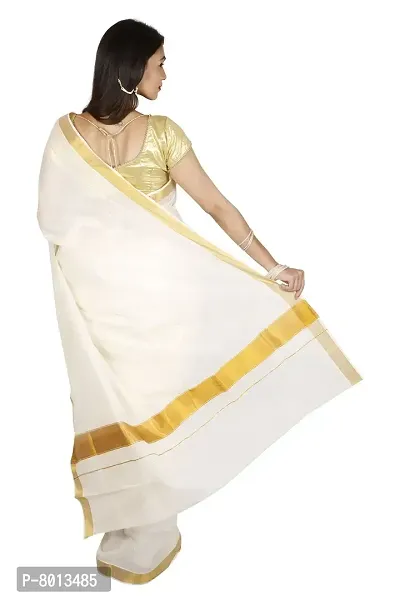 Maxis Women's Kasavu Cotton Saree with Blouse Piece (MAXIKRLPLN216_Off-White)-thumb4