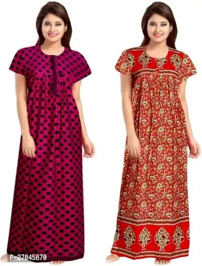 Stylish Multicoloured Cotton Casual Nighty For Women Pack Of 2-thumb0