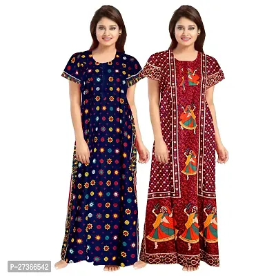 Elegant Multicoloured Cotton Printed Nighty For Women Pack Of 2-thumb0