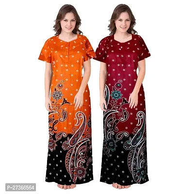 Elegant Multicoloured Cotton Printed Nighty For Women Pack Of 2-thumb0