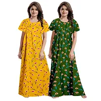 Elegant Multicoloured Cotton Printed Nighty For Women Pack Of 2-thumb1