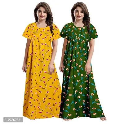 Elegant Multicoloured Cotton Printed Nighty For Women Pack Of 2-thumb2