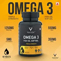 VACOU Omega-3 Fish Oil Supplement - 1250mg, 3x Strength, EPA and DHA Fatty Acids for Heart, Brain, and Joints Health60 Soft Gel Nutraceutical (Pack of 1 | 60 Softgel)-thumb1