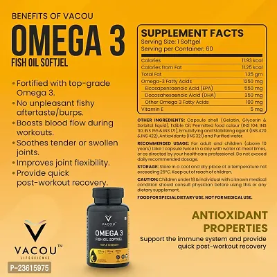VACOU Omega-3 Fish Oil Supplement - 1250mg, 3x Strength, EPA and DHA Fatty Acids for Heart, Brain, and Joints Health60 Soft Gel Nutraceutical (Pack of 1 | 60 Softgel)-thumb5