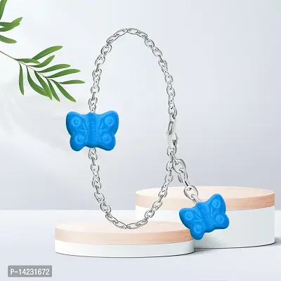 Blue Butterflies Pearl Chain Bracelet For Women