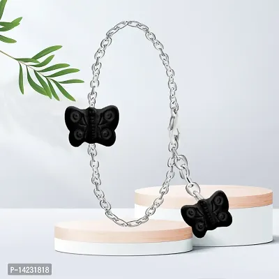 Black Butterflies Pearl Chain Bracelet For Women