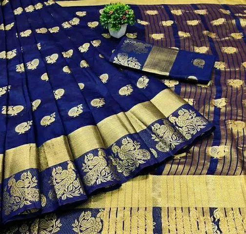 Cotton Silk Jacquard Weaving Sarees with Blouse Piece