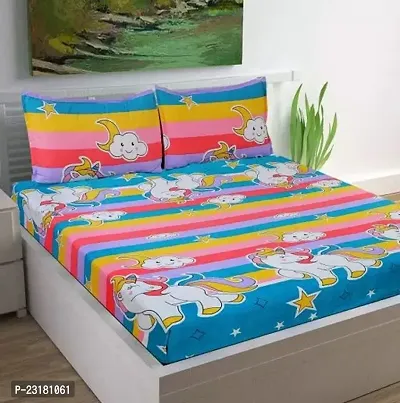 Comfortable Multicoloured Cotton Double Size Printed 1 Bedsheet With 2 Pillowcovers