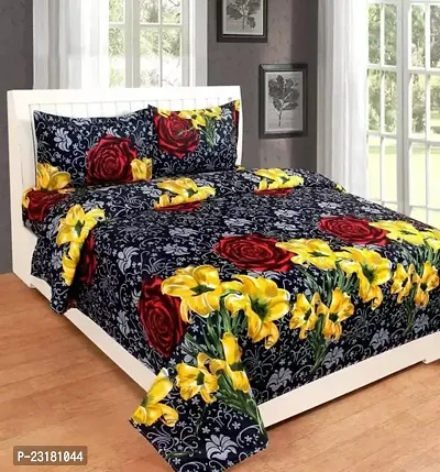 Comfortable Black Polycotton Double Size Floral 1 Bedsheet With 2 Pillowcovers-thumb0