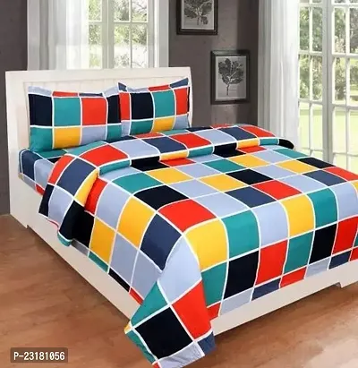 Comfortable Multicoloured Glace Cotton Double Size Checked 1 Bedsheet With 2 Pillowcovers-thumb0