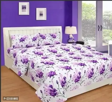 Comfortable Purple Polycotton Double Size Floral 1 Bedsheet With 2 Pillowcovers-thumb0