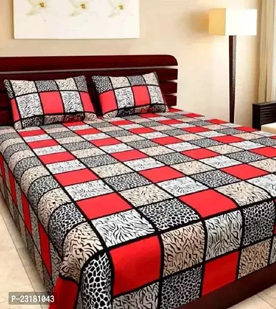 Comfortable Multicoloured Polycotton Double Size Printed 1 Bedsheet With 2 Pillowcovers-thumb0