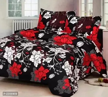 Comfortable Black Glace Cotton Double Size Floral 1 Bedsheet With 2 Pillowcovers-thumb0