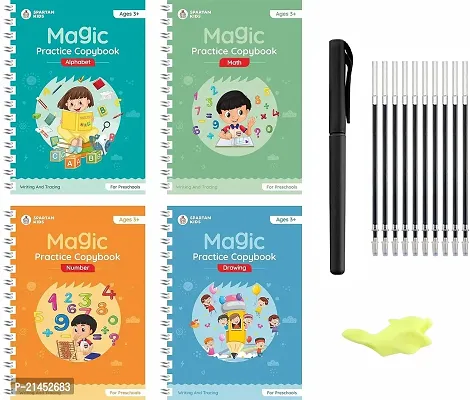 Magic Practice Copybook, (4 BOOK + 10 REFILL+ 2 Pen +2 Grip) Number Tracing Book for Preschoolers with Pen-thumb0
