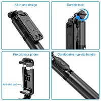 Rechargeable Selfie Stick with Reinforced Tripod Stand for Mobile Phone 3 in 1 Bluetooth Selfie Stick Aluminium Alloy for iPhone OnePlus Samsung, Black-thumb1