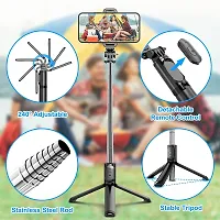 Rechargeable Selfie Stick with Reinforced Tripod Stand for Mobile Phone 3 in 1 Bluetooth Selfie Stick Aluminium Alloy for iPhone OnePlus Samsung, Black-thumb2