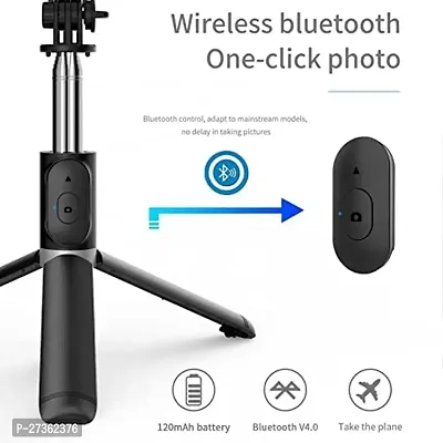 Rechargeable Selfie Stick with Reinforced Tripod Stand for Mobile Phone 3 in 1 Bluetooth Selfie Stick Aluminium Alloy for iPhone OnePlus Samsung, Black-thumb4