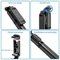 Rechargeable Selfie Stick with Reinforced Tripod Stand for Mobile Phone 3 in 1 Bluetooth Selfie Stick Aluminium Alloy for iPhone OnePlus Samsung, Black-thumb4