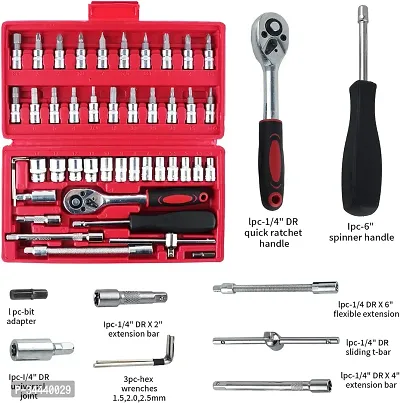 tool kit 46-Piece 1/4-Inch Socket Set with Quick-Release Ratchet, Screwdriver Kit, Extension for Manual Use on AutomobilesTrucks with Storage Case-thumb4