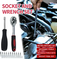 screwdriver tool 46 Piece 1/4 Drive Socket Ratchet Wrench Bit Repair Tool Kit - Ideal for Automotive Repairs Quick-Release Ratchet Handle, Portable Case-thumb3