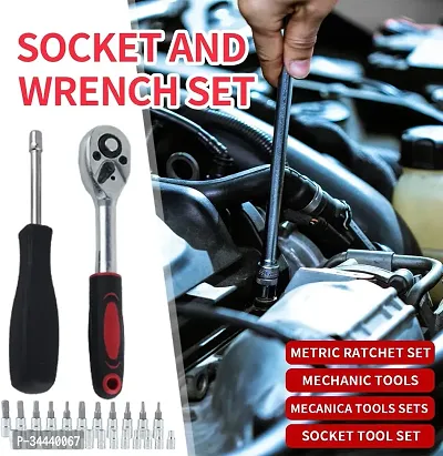 screwdriver tool 46 Piece 1/4 Drive Socket Ratchet Wrench Bit Repair Tool Kit - Ideal for Automotive Repairs Quick-Release Ratchet Handle, Portable Case-thumb4