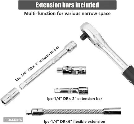 tool box set 46 Pieces 1/4 Inch Drive Industrial Grade Socket Ratchet Wrench Set, with Bit Socket Set Metric and Extension Bar for Auto Repairing and Household, With Thickened Storage Case-thumb3
