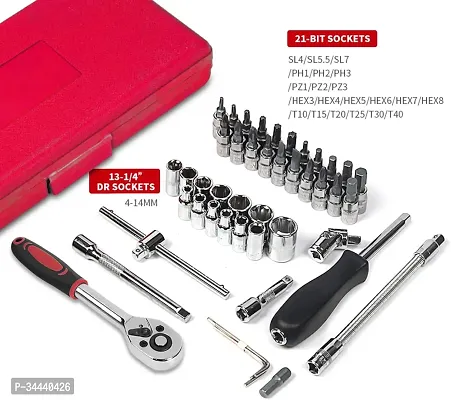 tool box set 46 Pieces 1/4 Inch Drive Industrial Grade Socket Ratchet Wrench Set, with Bit Socket Set Metric and Extension Bar for Auto Repairing and Household, With Thickened Storage Case-thumb4