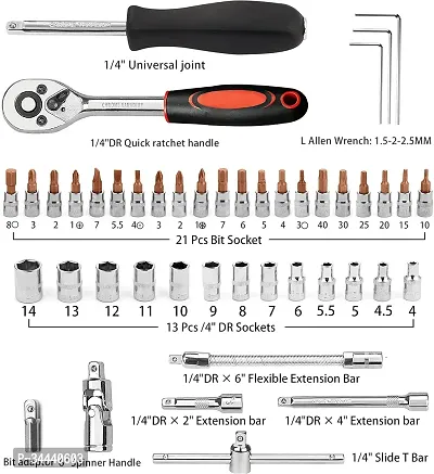 screw driver 46 Piece 1/4 Drive Socket Ratchet Wrench Bit Repair Tool Kit - Ideal for Automotive Repairs Quick-Release Ratchet Handle, Portable Case-thumb4