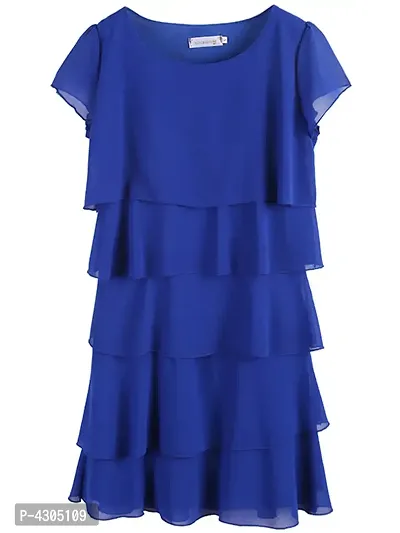 Womens Crepe Casual Blue Ruffle Dress-thumb3