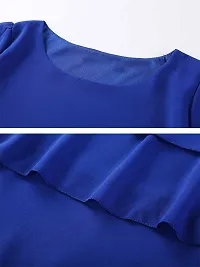 Womens Crepe Casual Blue Ruffle Dress-thumb3
