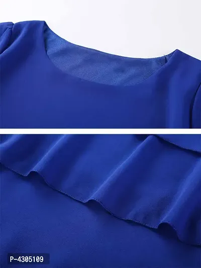 Womens Crepe Casual Blue Ruffle Dress-thumb4