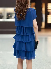 Womens Crepe Casual Blue Ruffle Dress-thumb1