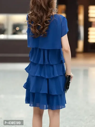 Womens Crepe Casual Blue Ruffle Dress-thumb2