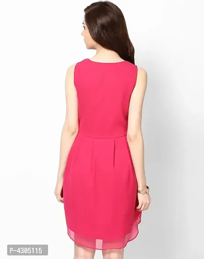 Womens Crepe Casual Pink Ruffle Dress-thumb3